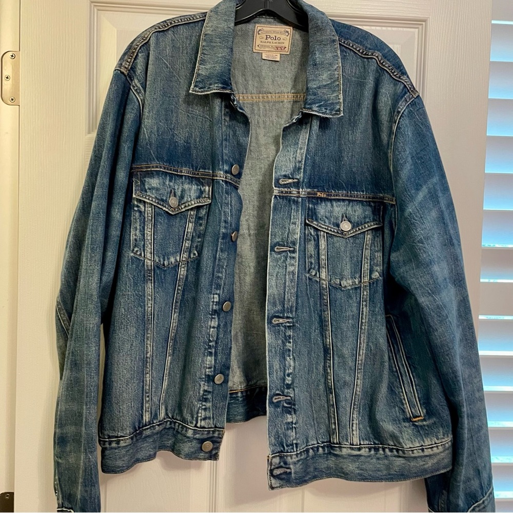 Polo Ralph Lauren Men’s Denim Jacket American Flag on Back EUC XXL RARE HTF